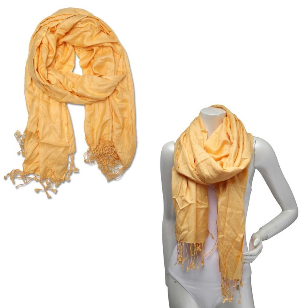 Bijoux Terner Scarf Pashmina Style Wrap Yellow Tassel Casual Shawl